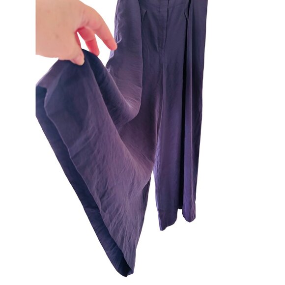 By Anthropologie High-Rise Pleated Wide-Leg Trousers Size 14 Navy Blue - Picture 13 of 16